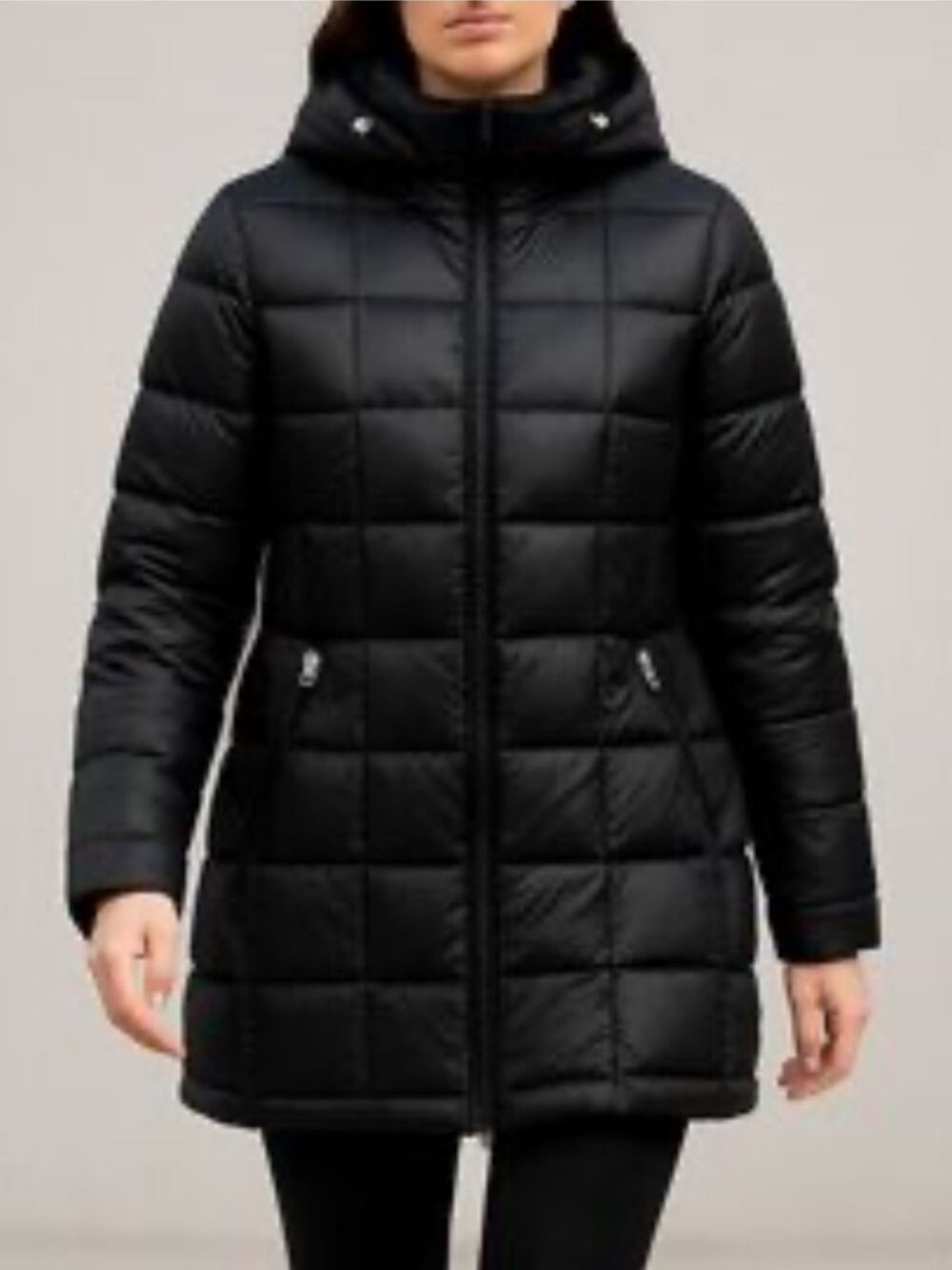 Andrew Marc Black Quilted Long Puffer Coat front zip premium down filled large